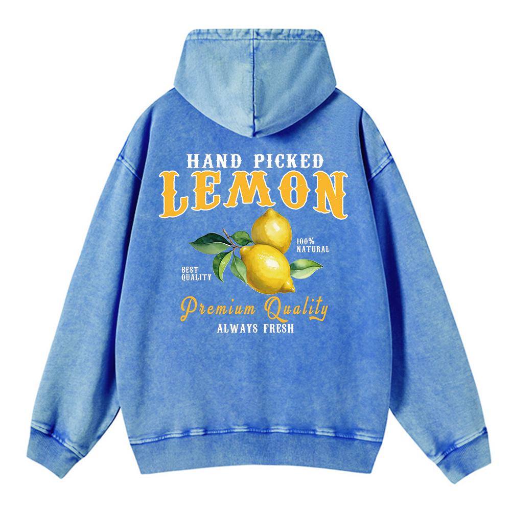 Autumn Womens Washed Hoodies Hand Picked Lemon Always Fresh Prints Streetwears Warm Oversize Cotton Hooded Clothes