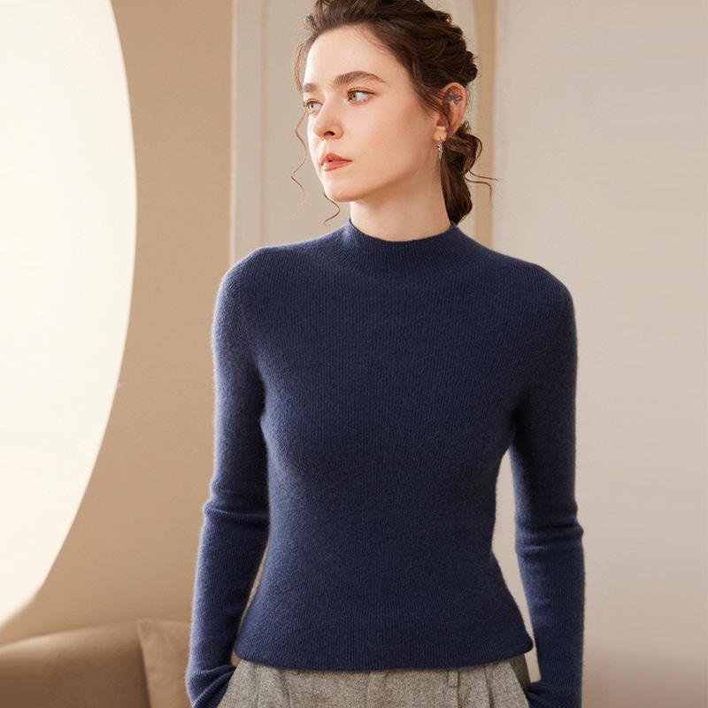 Women's Slim-Fit Cashmere Knit Long-Sleeve Base Layer: Warm, Comfortable, Soft, and Skin-Friendly