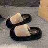 Women Fur Slippers Flats Platform Shoes Short Plush Casual Open Toe Flip Flops 2025 Winter New Slingback Slides Zapatos