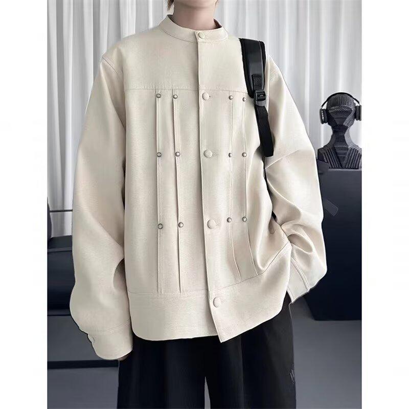 Japanese Style Zhongshan Collar Plus Size Men's Autumn Jacket - Loose, Trendy New Chinese Design
