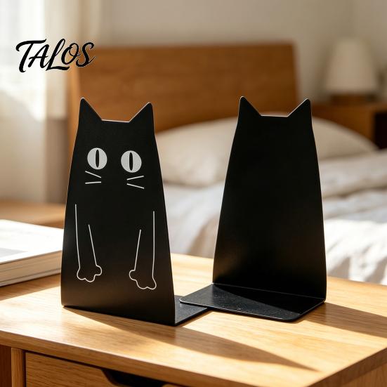 Par de Sujeta Libros Metálicos, Sujeta Libros de Gato, Sujeta Libros Lindos para Estanterías, Tope de Soporte Decorativo Resistente, Decoración para Escritorio de Oficina en Casa, Estantería