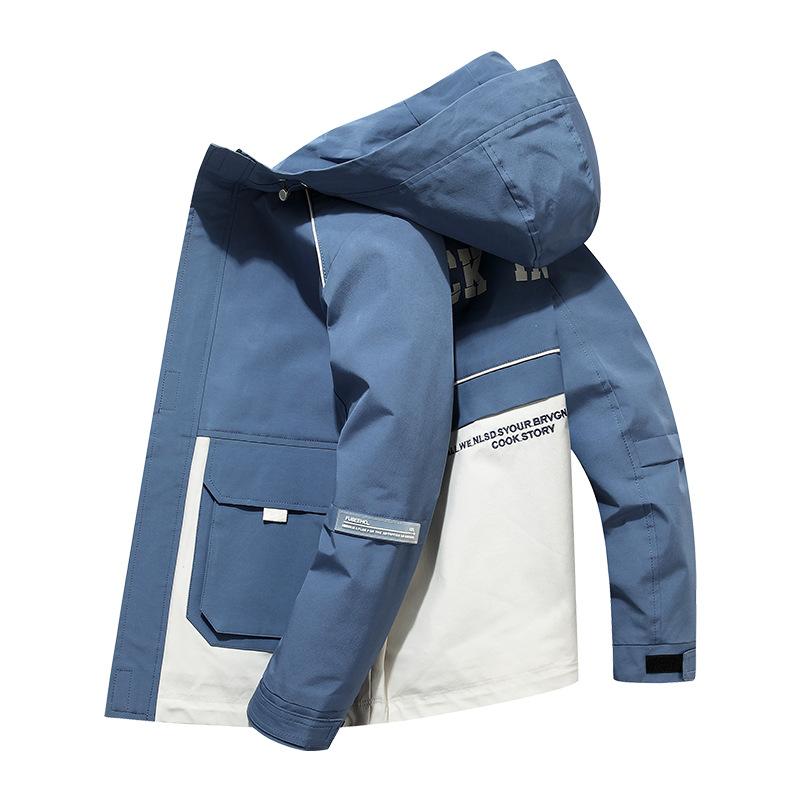 Men's Fashion Big Pockets Wear-resistant Top Sports Jacket Korean Style Tooling Casual Hooded Jacket