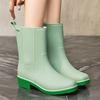 Women's New Block Heel High Top Rain Boots Thick Sole Non Slip Waterproof Kitchen Work Shoes Fashionable Mixed Color Water Shoes