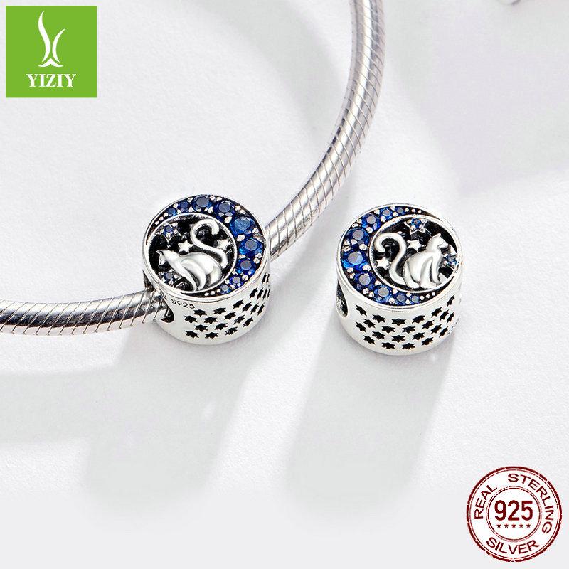 Charm 925 Sterling Silver Loose Beads Moon Cat Fashion Eating Beaded Bracelet Accessories