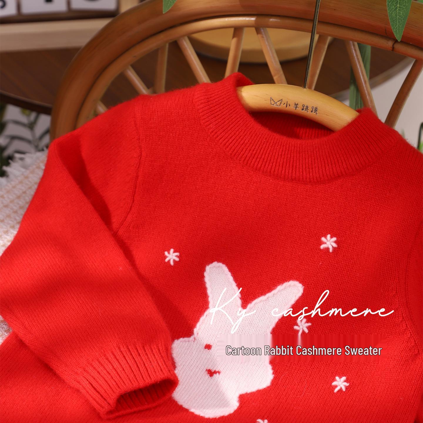 

Little Sheep Jumps: Children s Red Cashmere Sweater with Cute Rabbit Design - Winter Round Neck Knitwear for Babies and Toddlers. 80cm червоний