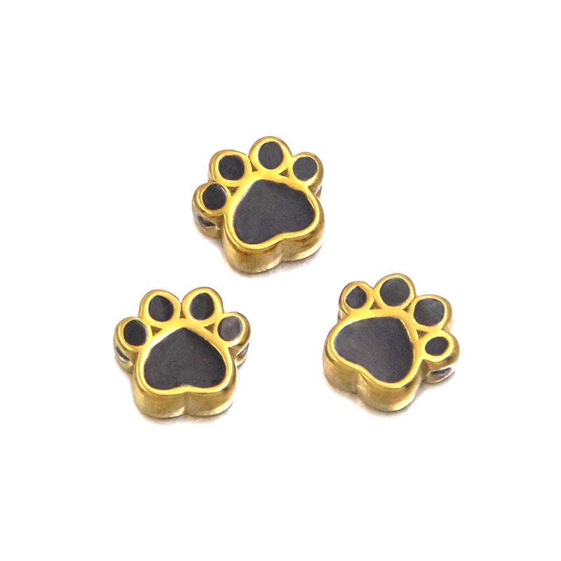 7x7mm Colorful Enamel Animal Paw Print Stainless Steel Spacer Beads for DIY Jewelry