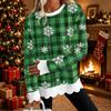 Women's Christmas Print Crewneck Sweatshirt with Scalloped Wavy Hem Long Sleeve Pullover Top for Holiday Casual Wear
