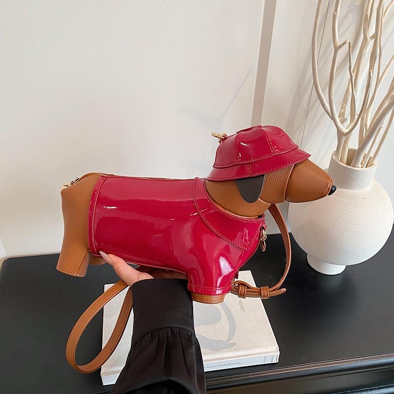 

Cute Dog Bag Female Personality Doll Animal Bag Messenger Bag One Shoulder Fashion Small Backpack Tide красный