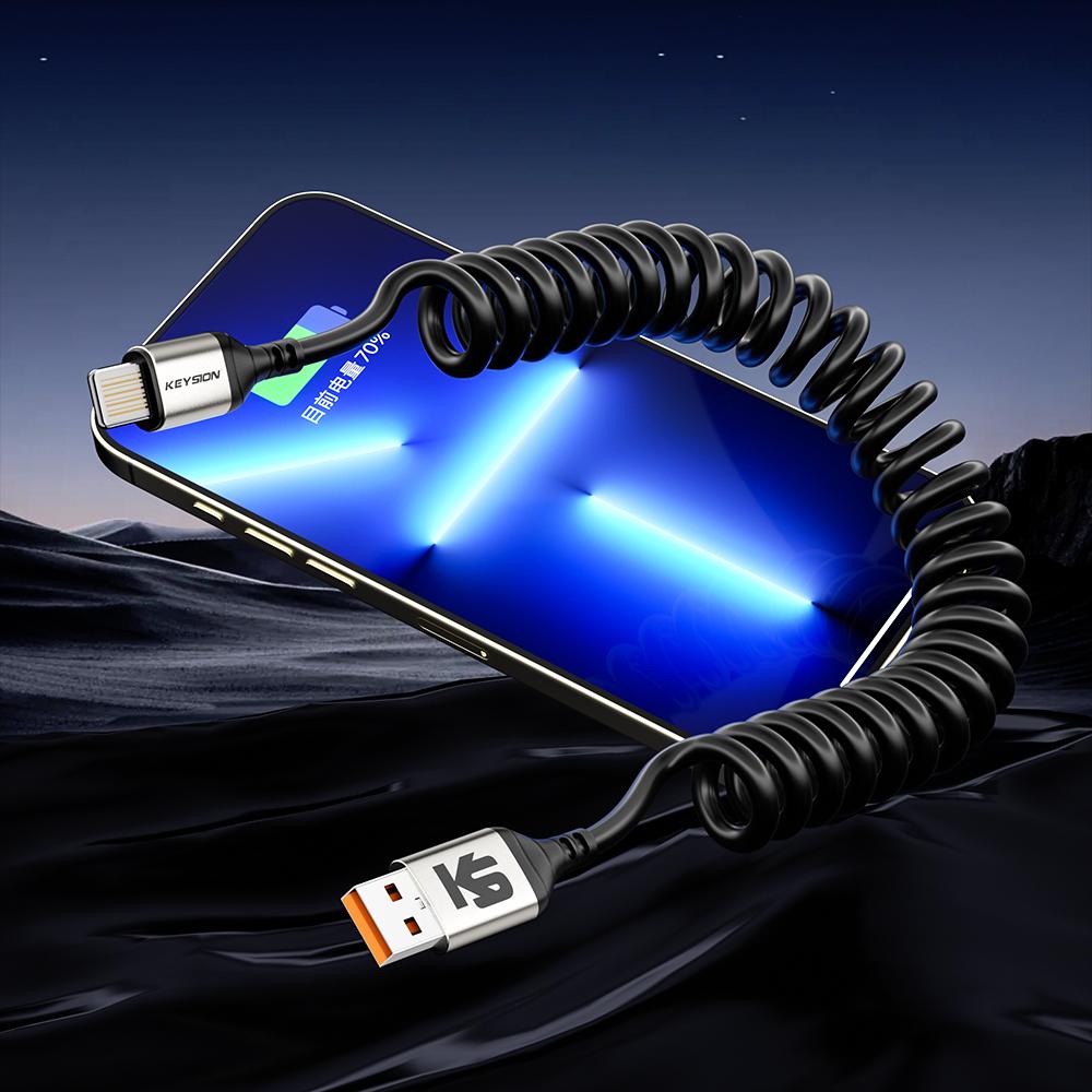 

KEYSION PD 27 Вт автомобильный пружинный кабель передачи данных USB Type C на L провод для быстрой зарядки iPhone 14 11 12 13 Pro Max X XR XS 8 7 SE 2 IOS iPad 2.4A USB A To L