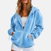 Women Jacket Solid Color Velvet Loose Fit Hooded Sweatshirt Long Sleeve Casual Outerwear Grey Navy Burgundy Zip Up Jacket
