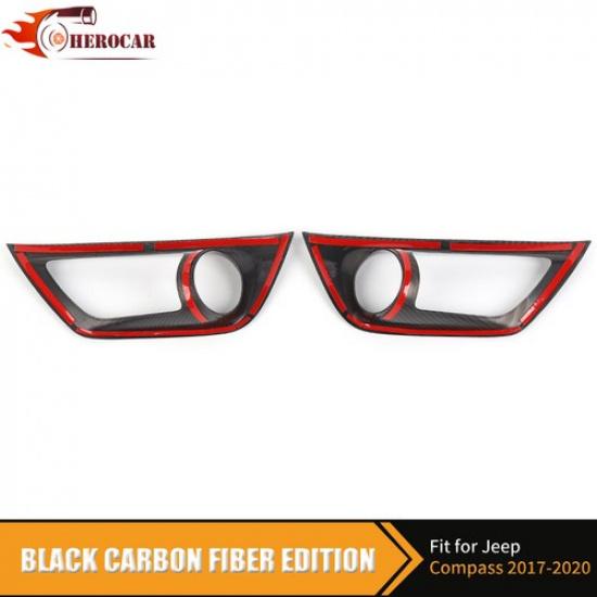 2PCS Carbon Fiber Front Fog Light Lamp Trim for Jeep Compass 2017-20 Accessories