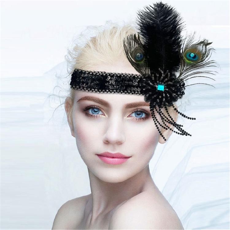 Sparkling Tassels Feather Hairband Elastic Stretch Design With Ostrich Peafowl Feather Stylish Headwear For Women Girls