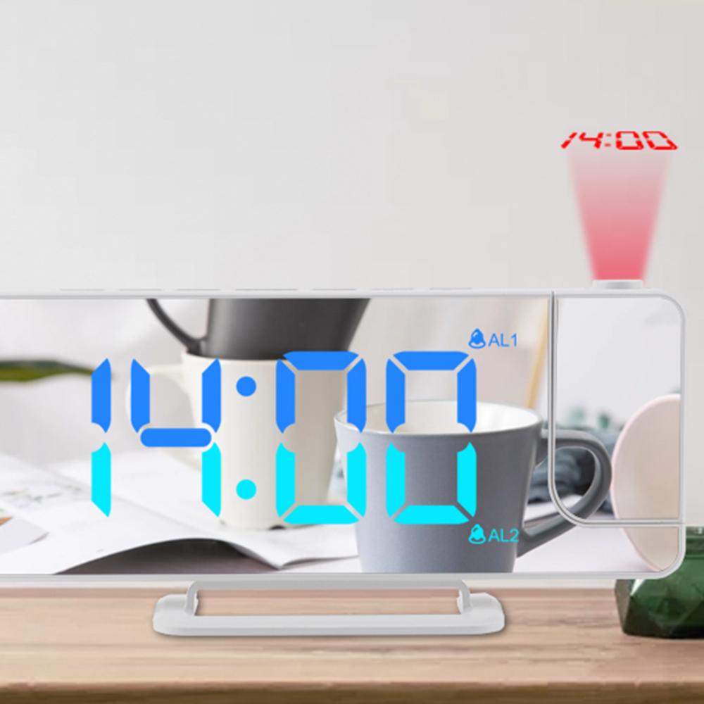 Projection Alarm Clock Digital Mirror Clocks with 180 degrees Rotatable Projector RGB Color Digital LED Display 6 Display Brightness Dual Alarm