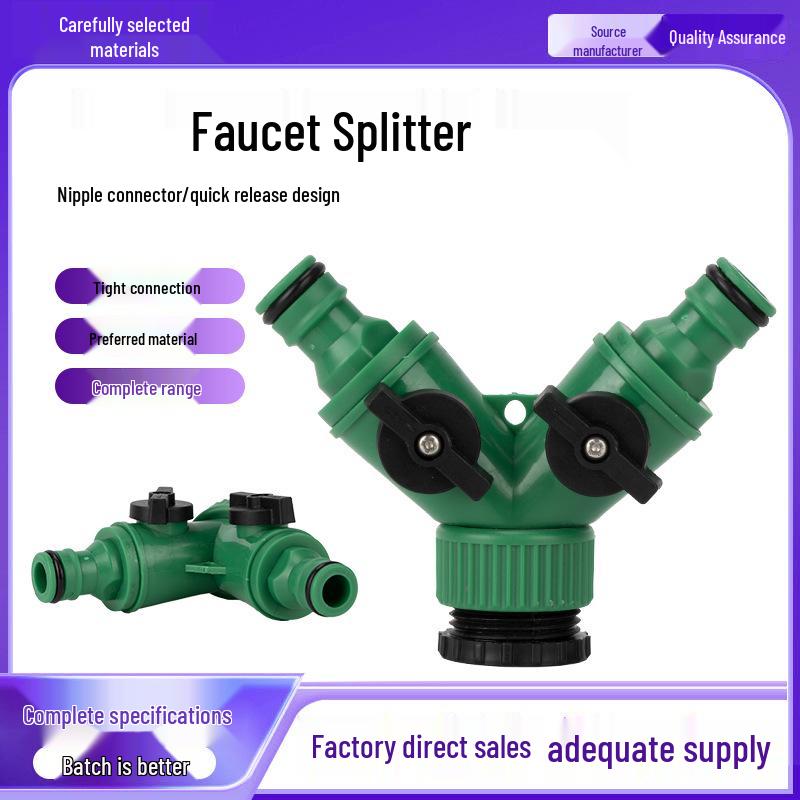 Three-Way Y-Type Copper Washing Machine Faucet Splitter with Double Nipple Connector for Watering, 1-to-2, 4/6 Capacity