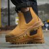 Stivali Chelsea alla Moda in Vera Pelle da Uomo Scarpe Protettive Anti-schiacciamento Anti-perforazione Scarpe di Sicurezza Stivali da Lavoro da Uomo Scarpe da Combattimento per Esterni