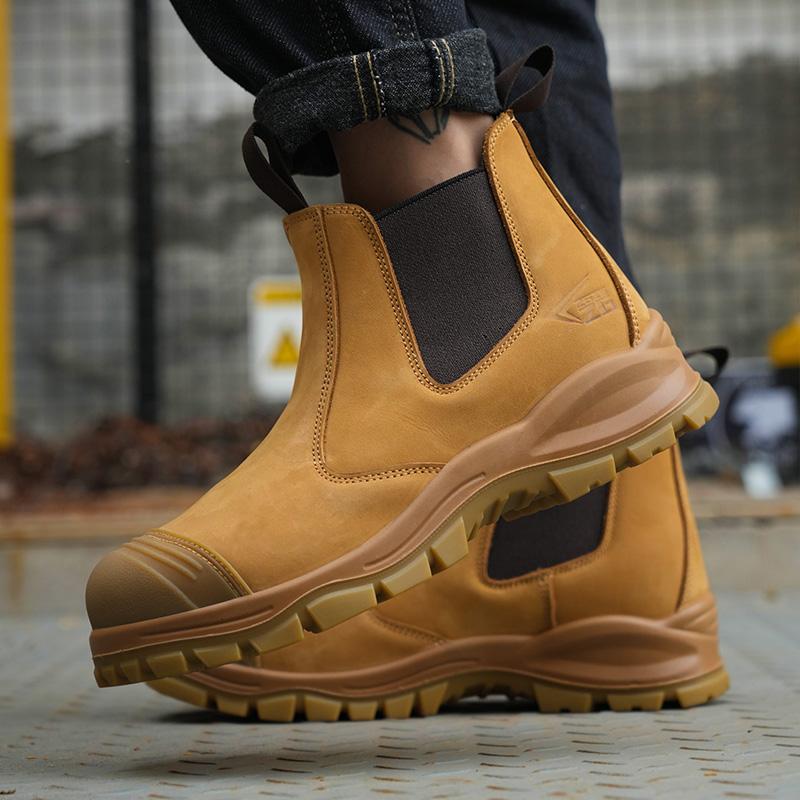 Stivali Chelsea alla Moda in Vera Pelle da Uomo Scarpe Protettive Anti-schiacciamento Anti-perforazione Scarpe di Sicurezza Stivali da Lavoro da Uomo Scarpe da Combattimento per Esterni