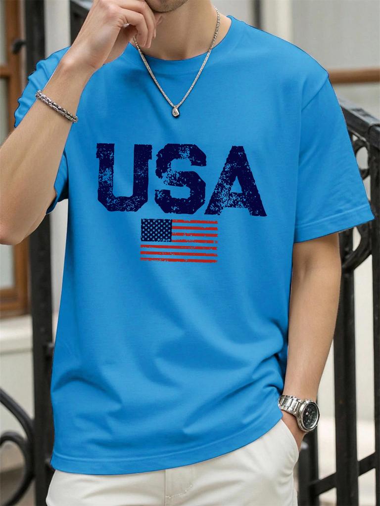 Usa Letter American Flag Prints Man TShirts Cotton T Shirt Hip Hop Summer Clothing Loose Fashion Tee Male AllMatch Streetwear
