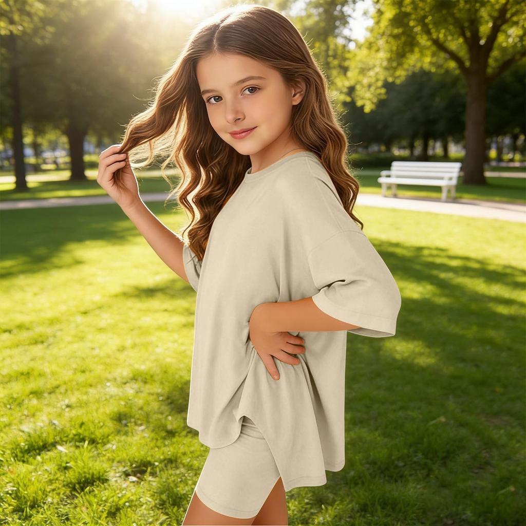 Sommeroutfits für Mädchen, 2-teilige Sets aus Hemden und Shorts, Frühlingsoutfits, Sportshorts-Sets für Teenager-Mädchen