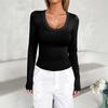 Women's Fashion Long Sleeve Solid Color Basic Pullover U Neck Top