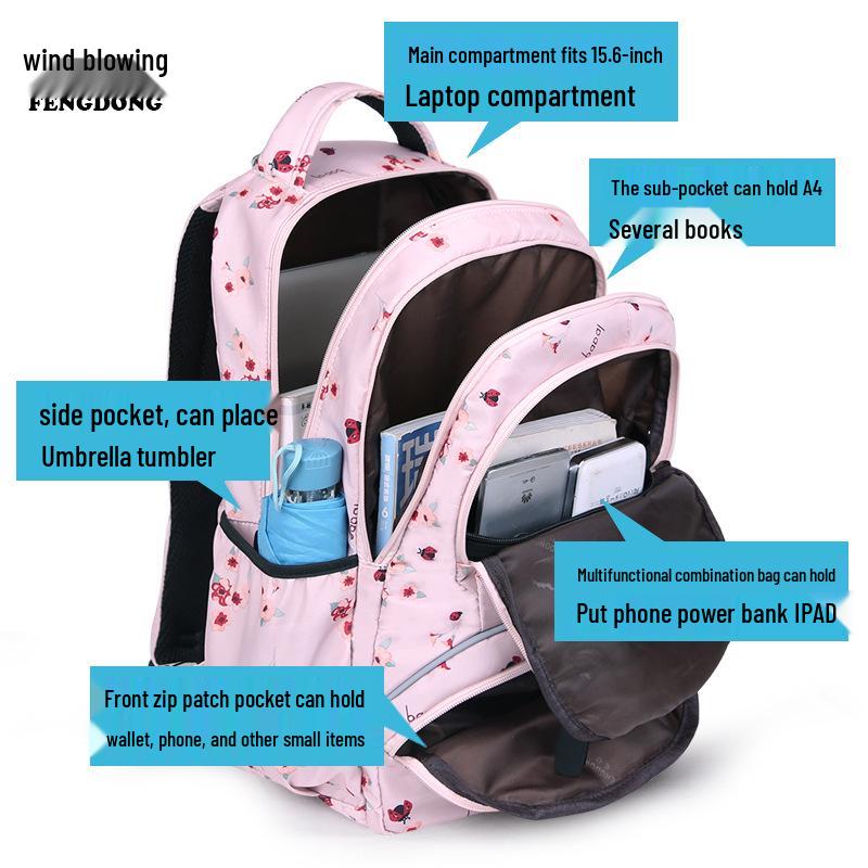 Women's Korean Style Large Capacity Multi-Layer Backpack - Lightweight, Printed, Double Shoulder Bag for Students