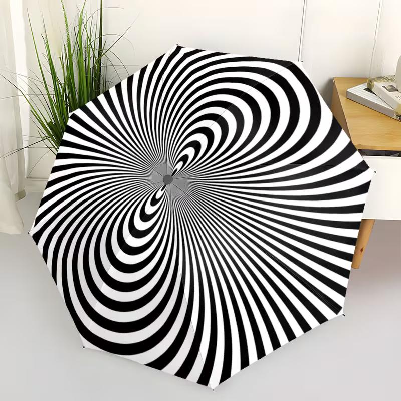 Automatic Open/Close Umbrella with Spiral Pattern - Compact Folding Umbrella, Windproof 8-rib Sturdy Frame, Portable Travel Um