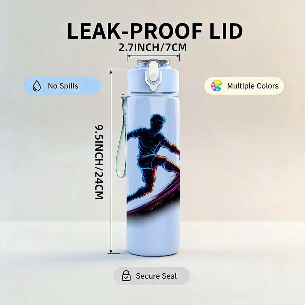 1PC Soccer Player Silhouette Print 750ml Color Plastic Sports Water Bottle Leakproof Flip Straw Lid Suitable for Sports Office Home Use