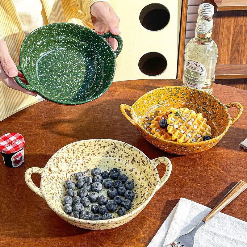 Colorful Splatter Ceramic Double-Ear Noodle Bowl
