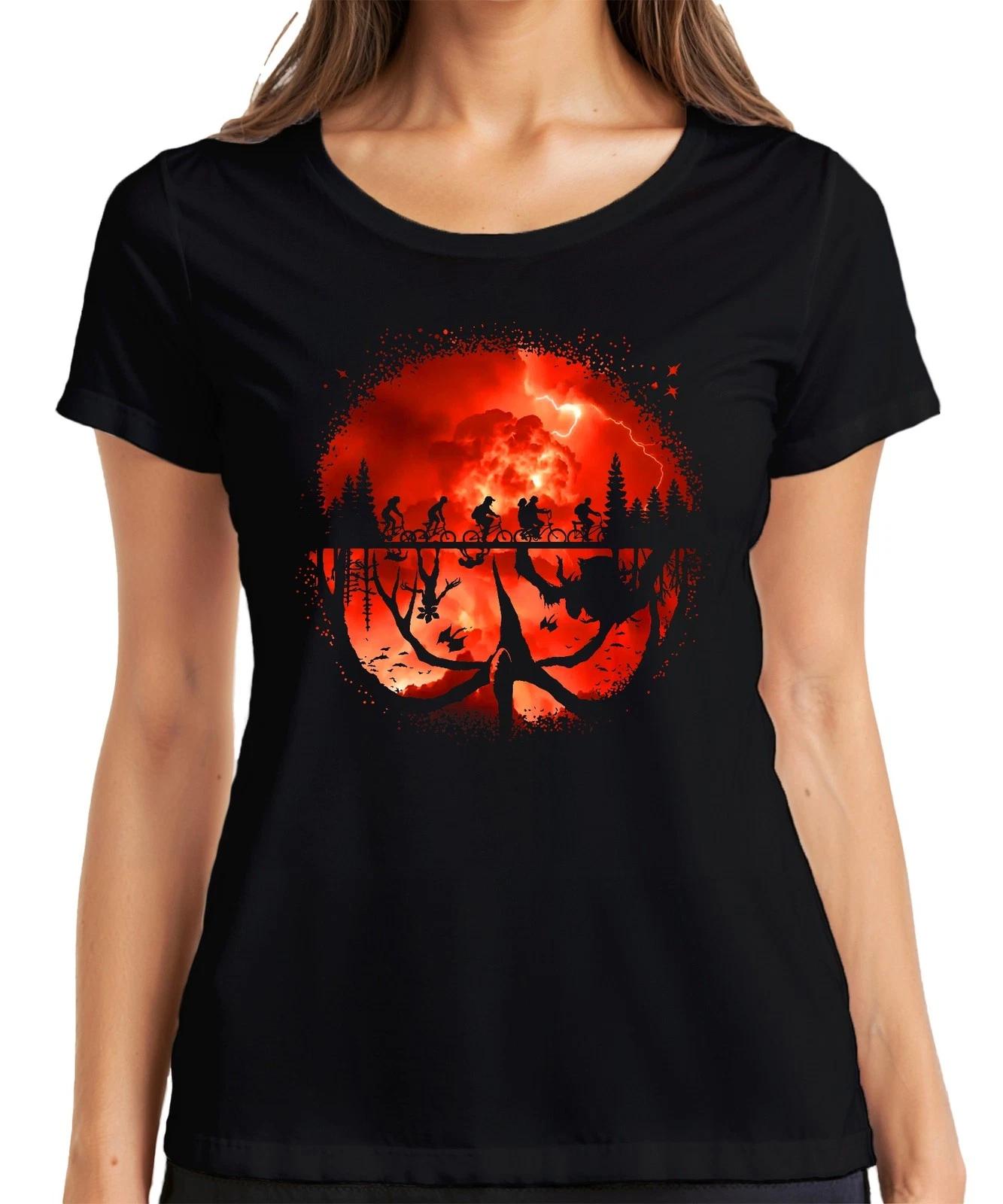 Upside Down Kinder auf Fahrrädern Monster Horror 80er Retro Damen T-Shirt XXXL