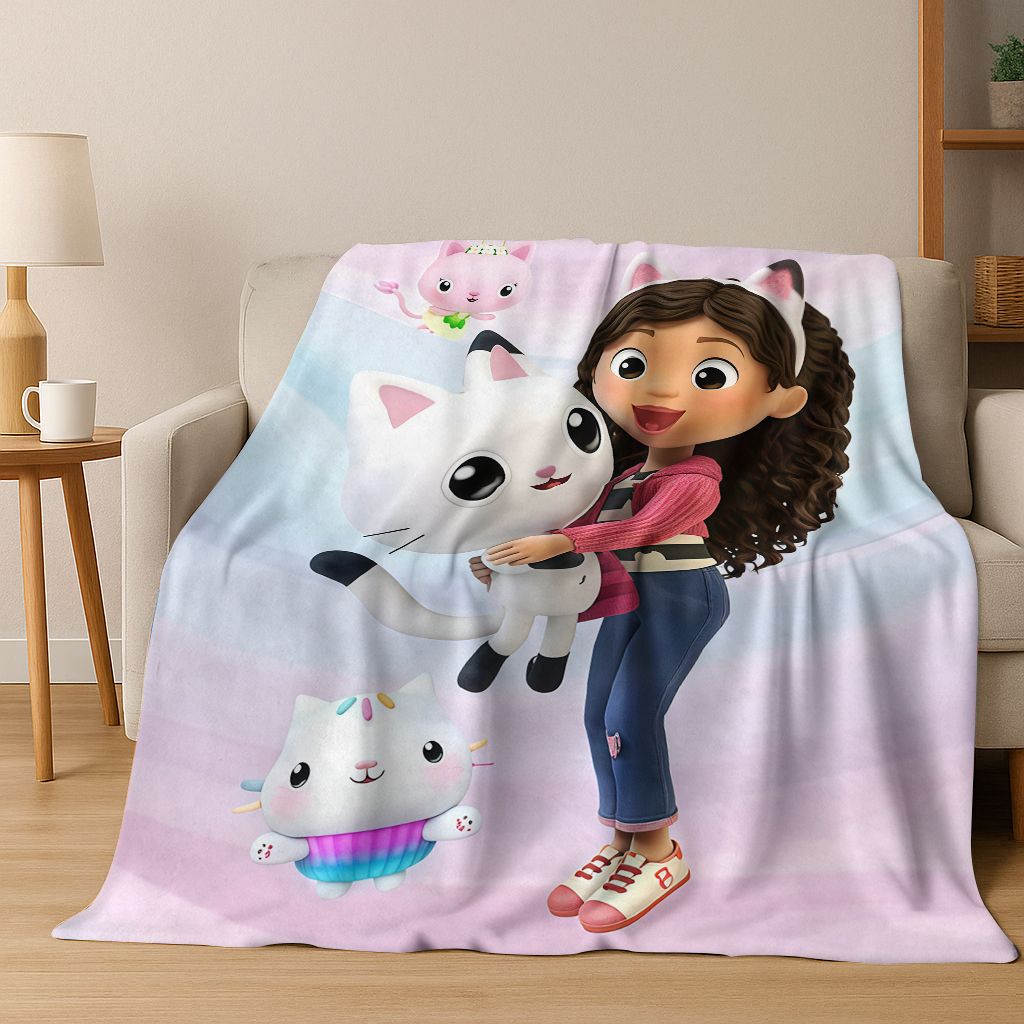 

3D Cartoon Cute Gabbys Dollhouse Girl Gift Flannel Blanket,Warm and Cozy Soft Throw Blanket for Home Bedroom Bed Sofa Cover Kid 130x150cm