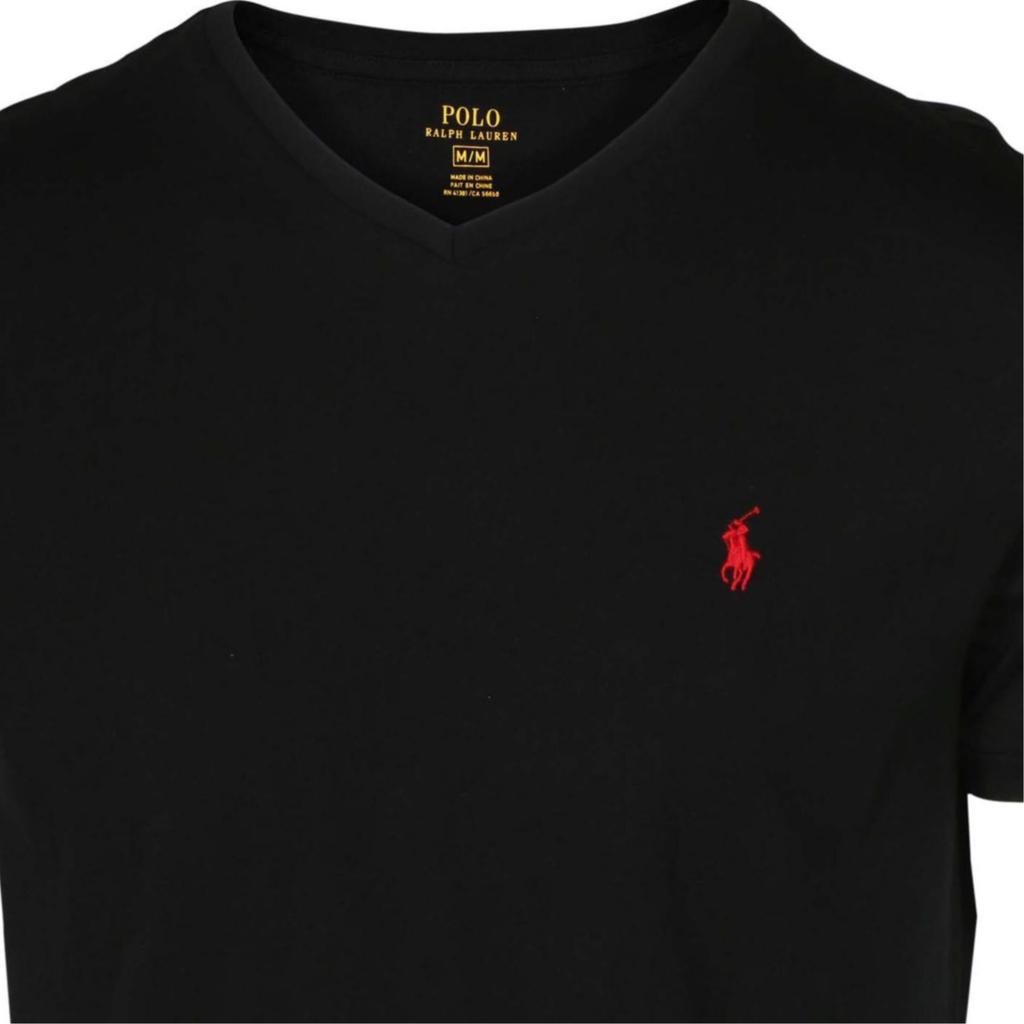 Polo Ralph Lauren FW22 Markenlogo Bestickter V-Ausschnitt Pullover Kurzarm T-Shirt Herren T-Shirts Schwarz 710610676-003
