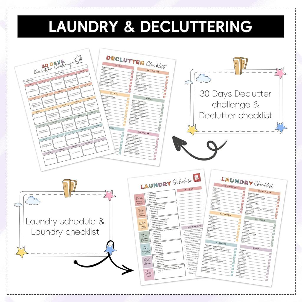ADHD Cleaning Planner | Home Cleaning Schedule for Adults | Daily, Weekly, Monthly, Yearly Cleaning Checklist | Declutter, Organizing, Family | ADHD
