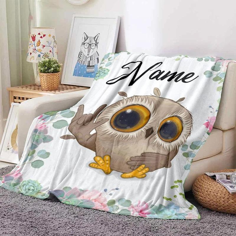 Personalized Name Blanket Cartoon Animal Exclusive Print Name Flannel Blanket Fun Gift Blanket