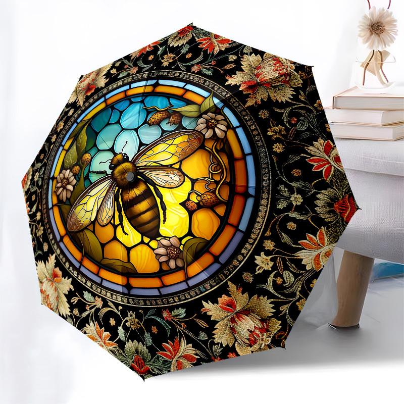 Bee Color RetroThemed Automatic Opening and Closing Umbrella - 8 Ribs, Suitable for Leisure and Going Out, Outdoor Accessory, Gothic Style,
