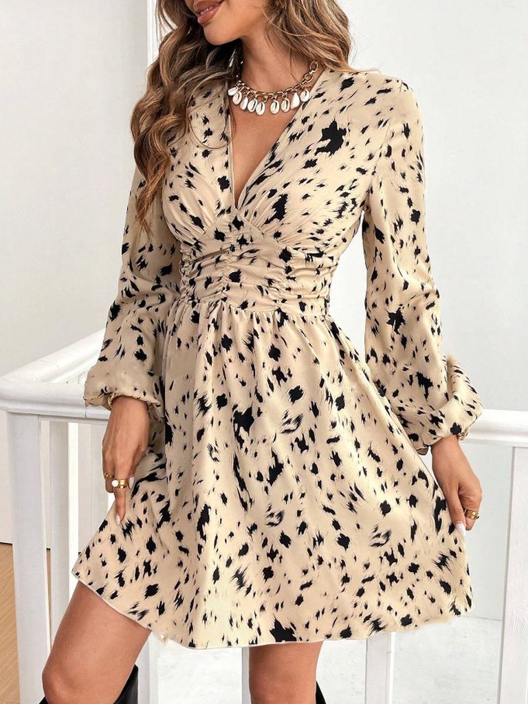 Leopard print new long-sleeved dress, women's
