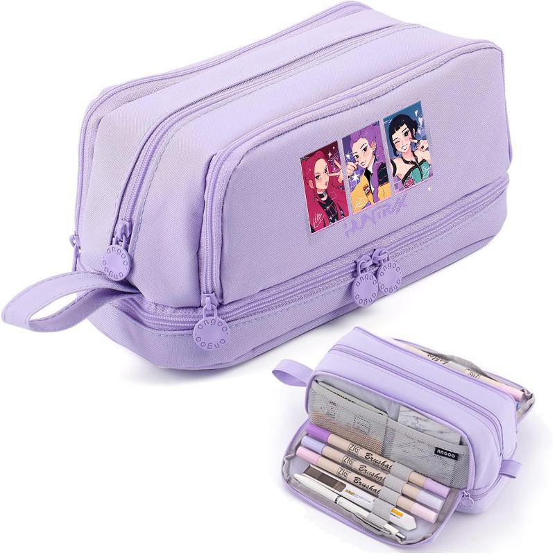 High Quality Kpop Demon Hunters High-capacity Pencilcase Rumi Mira Zoey Girl Stationery Pouch Cartoon Student Pencil Bag School Supplies