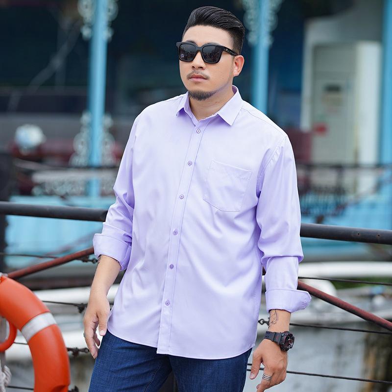 Oversized Men's Casual Shirt Men's Business Loose Fit Plus Fat Large-sized Solid Color Long Sleeved Shirt