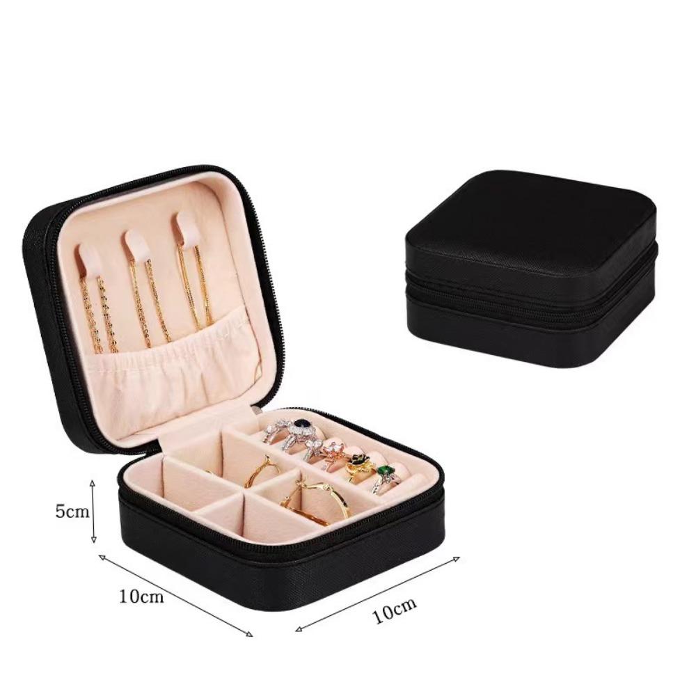 

Простая переносная шкатулка для хранения сережек в стиле Ins, небольшого размера, вместительная дорожная сумка для аксессуаров 10*10*5 чёрный