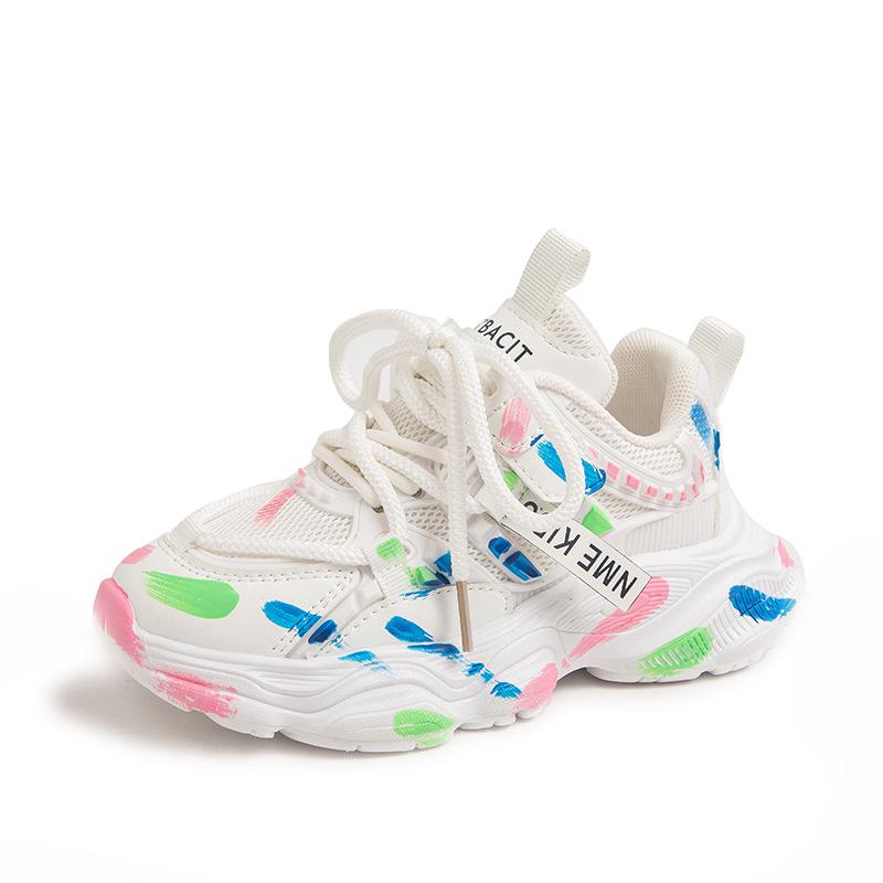Girls Shoes Mesh Breathable Sneakers Spring and Summer New Children's Casual Running Shoes Campus Middle and Old Children's Dad Shoes