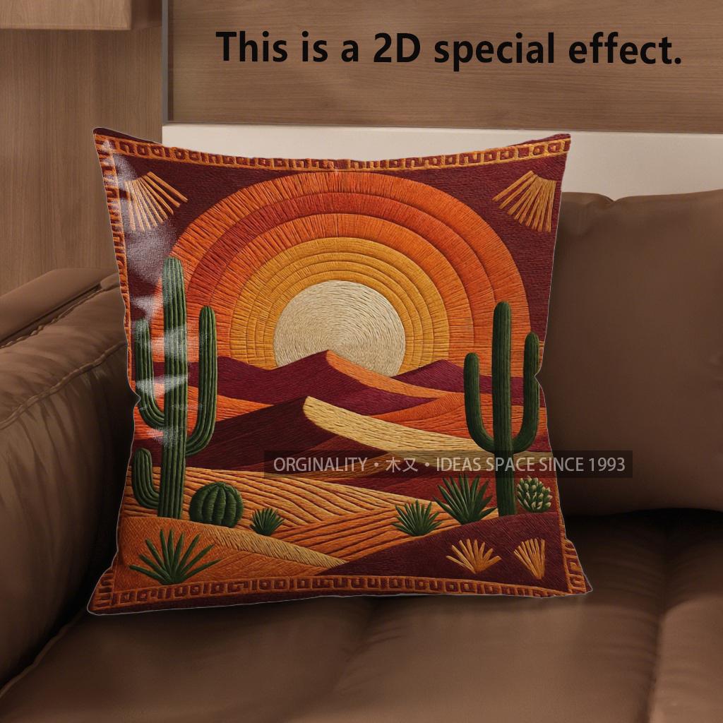 D Boho Desert Sunset Cactus Throw Pillow Covers Pattern Cushion Cover Suitable For Sofa Bedroom Car Pillow Cover