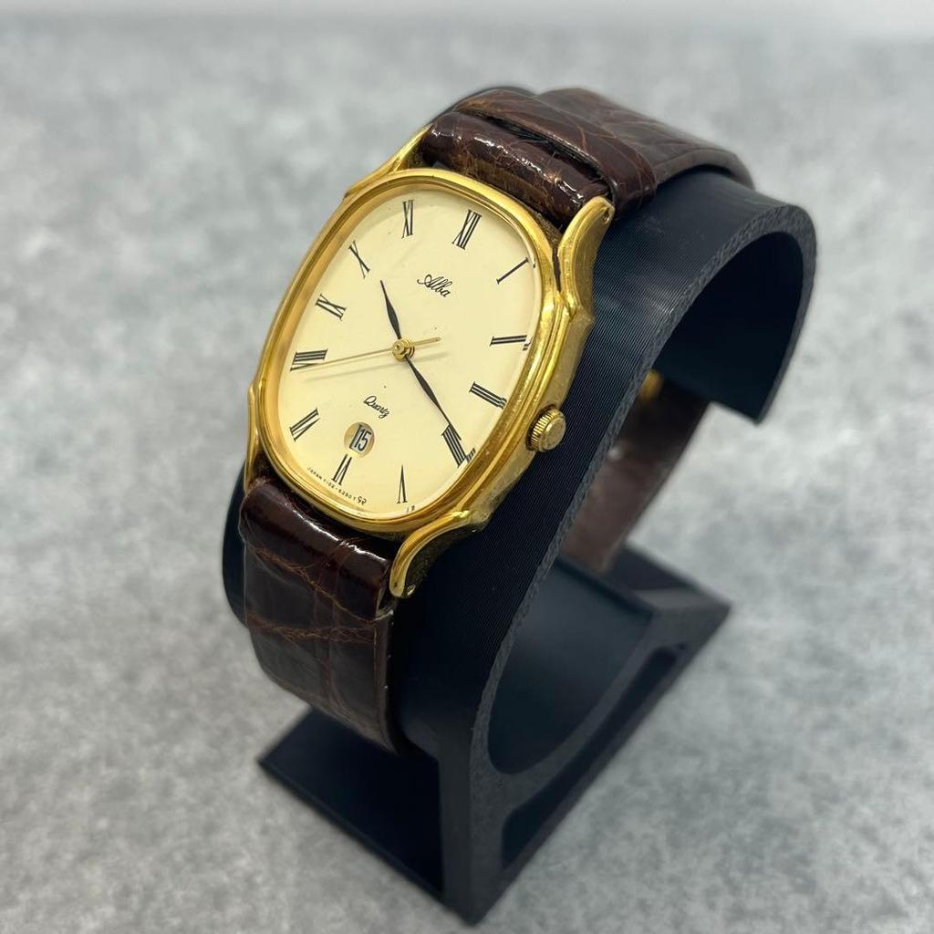 Used Alba Quartz Watch Gold Color Brown Leather Strap
