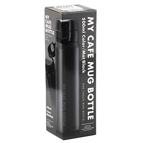 Pearl Metal My Cafe Mug HB-4785, 500ml Slim, One-Touch Water Bottle with Hot and Cold Insulation, Matte Black