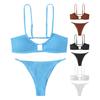 2 Pcs/Set Bikini Set Solid Color High Waist Spaghetti Strap Whorl Women
