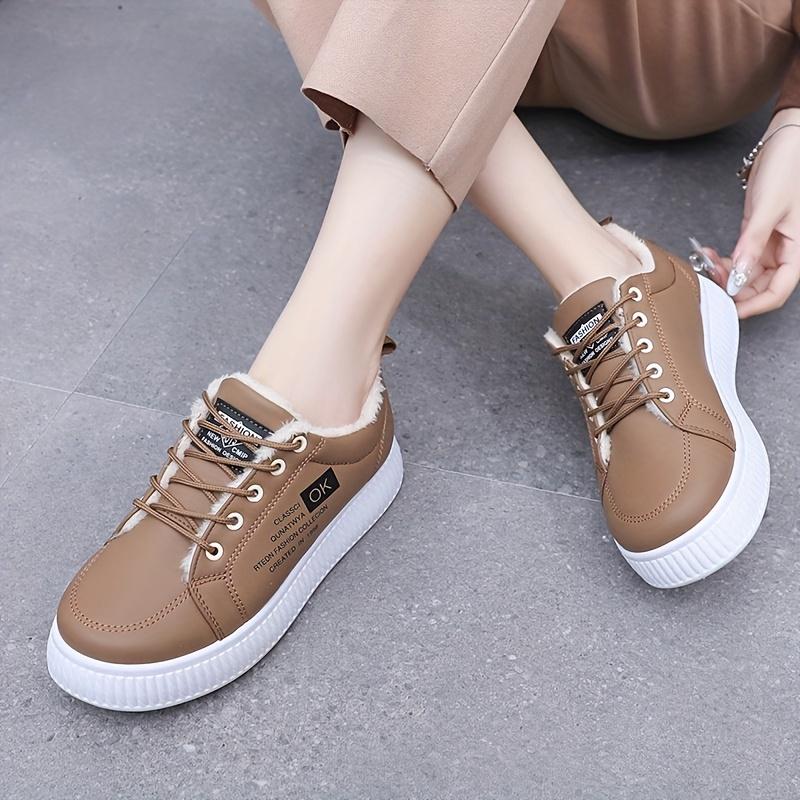 Sneakers Plushlined Womens Thermal Winter Casual Shoes With Thick Pvc Sole Laceup Design And Faux Furry Interior For Warmth And Comfort Shoes