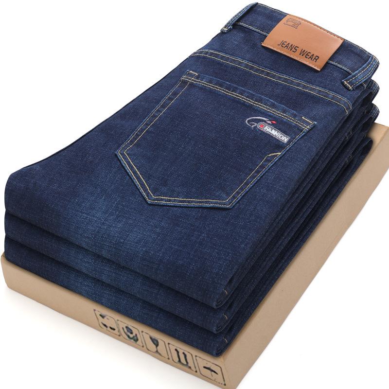 Autumn and winter new jeans fleece thickened loose straight business high-end elastic casual pants