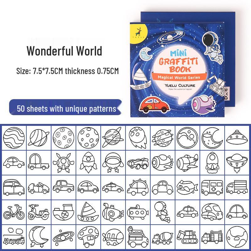 Cartoon Mini Coloring Book for Early Childhood: Sticky Notes, Watercolor Doodles