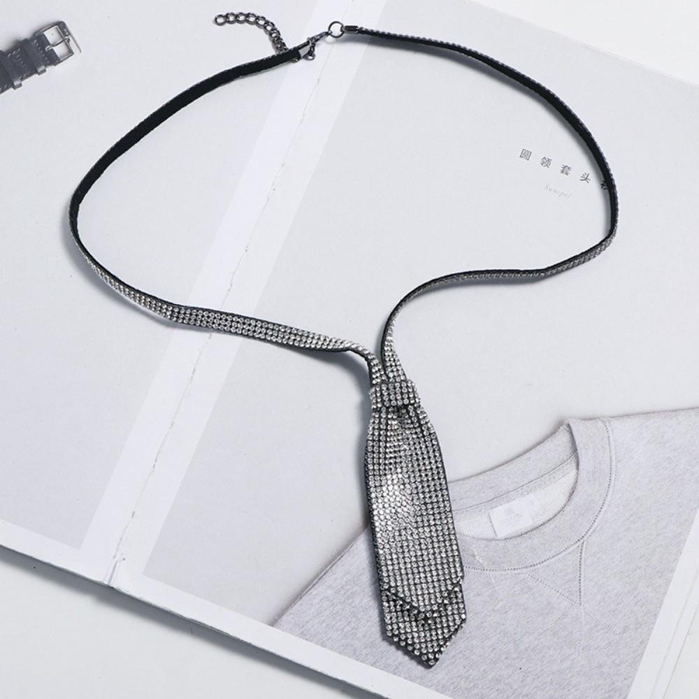 Adjustable Rhinestone Necktie Black Black Necktie Shiny Bow Ties  Jewelry