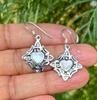 925 Sterling Silver Oxidized Danglers Earrings with Mother of Pearl, Long Linear Earring, Cutwork FREE SHIP, 4.27 Gm