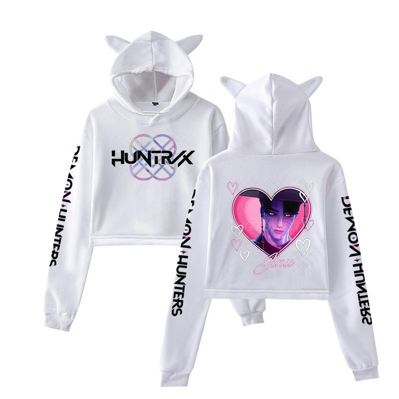 Autumn K - POP Demon Hunters Printed Cat Ear Hoodies Fashionable Casual Sports Long Sleeved Children's Boy and Girl Kids Unisex Hooded Sweatshirts