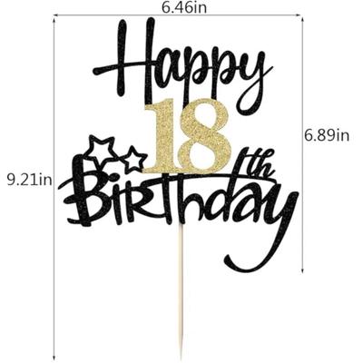 2Pcs Happy 18th Birthday Cake Topper Black Gold 18 Anniversary Wedding Anniversary Party,Pick 15 Fabulous Cake Decoration