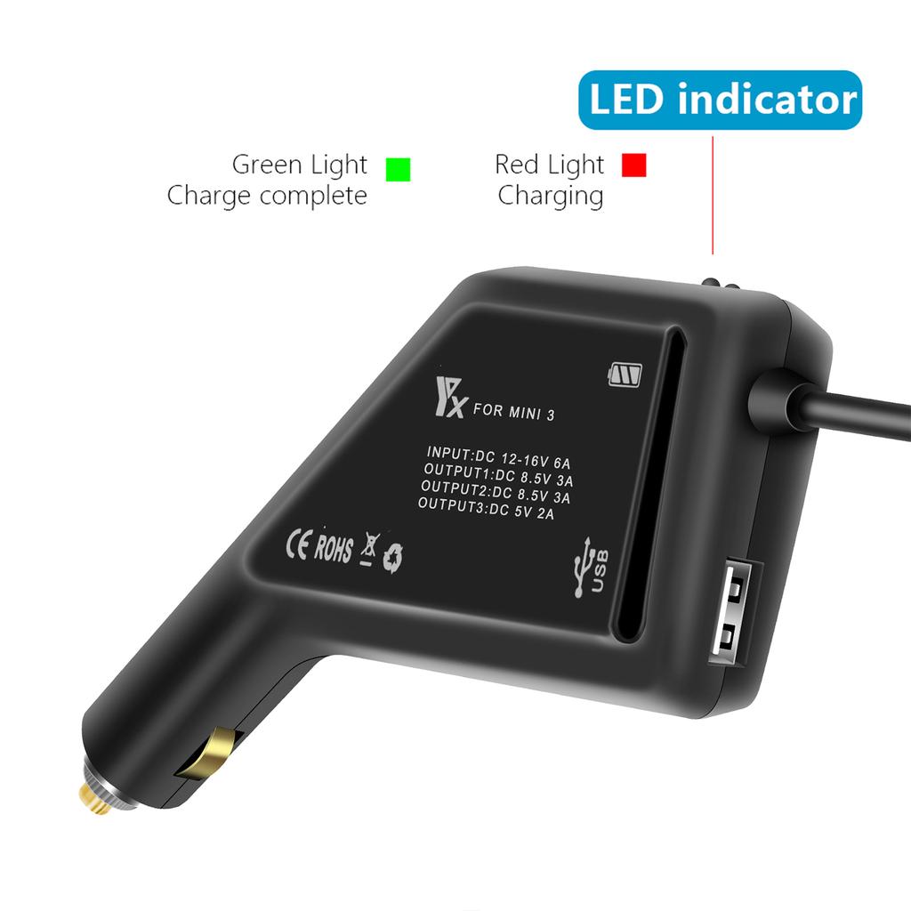 Battery Car ChargerAdapter for Mini 3 Pro/MINI 3 Drone Rapid Battery Charger 2 Batteries & Remote Intelligent Charger